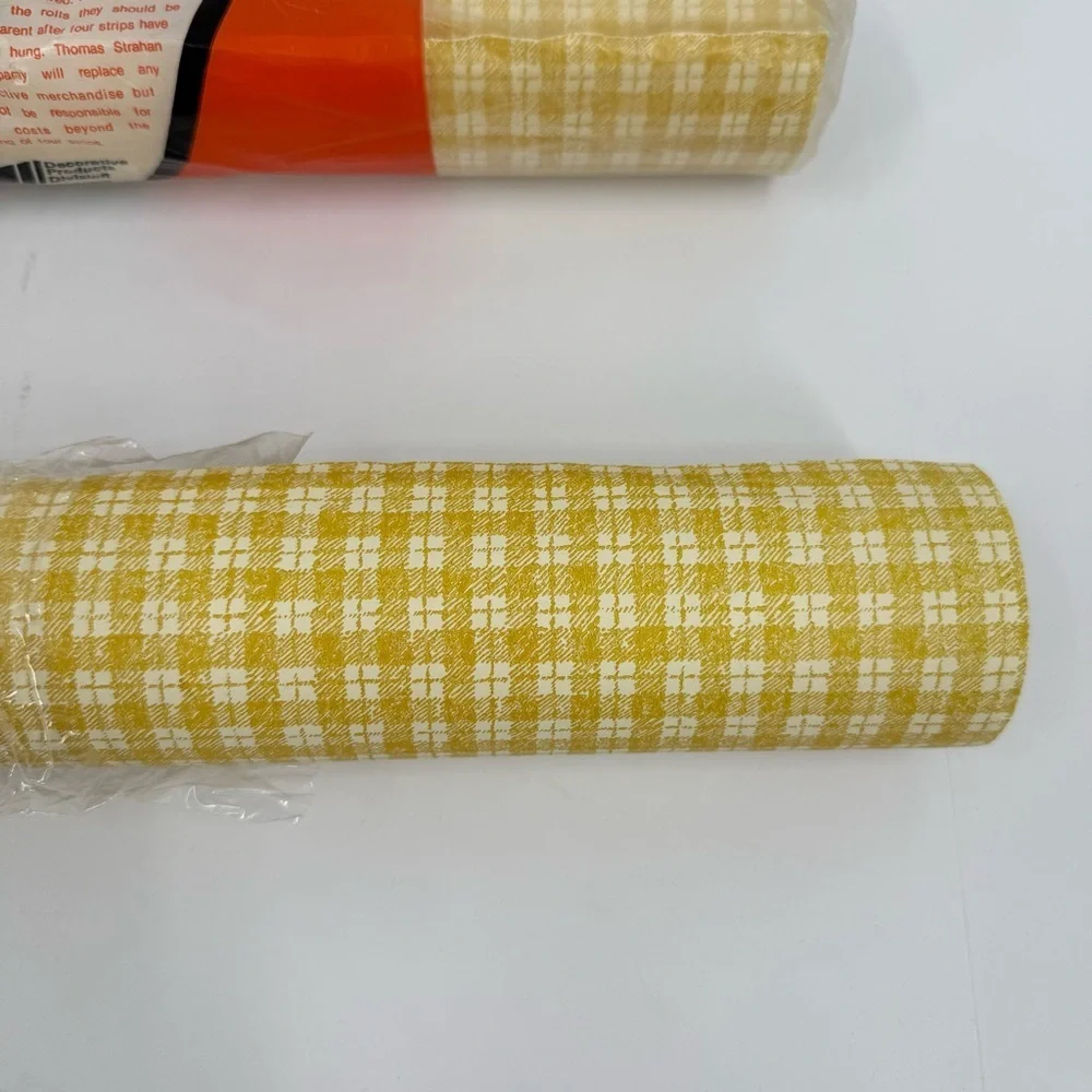 Thomas Strahan Vintage Wallpaper Vinyl Coated Yellow Checkered Plaid Two Rolls